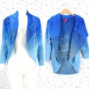 Fuzzy Ombre Cardigan Sweater Blue